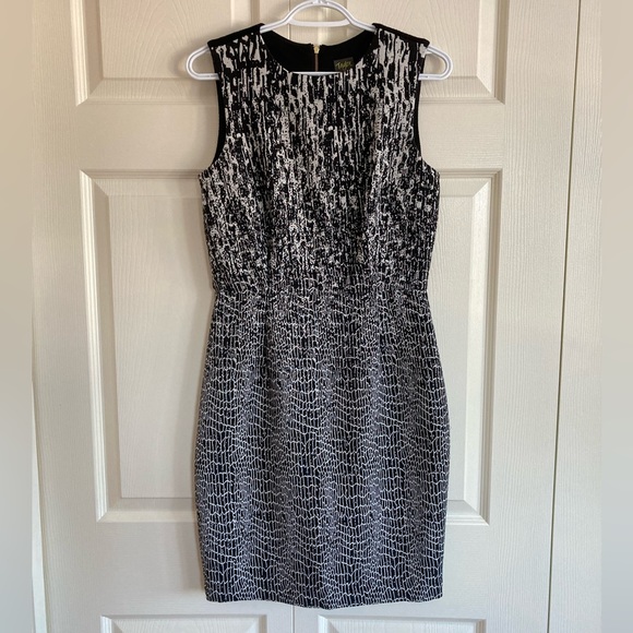 Fitted, flattering black and white dress - Picture 1 of 4